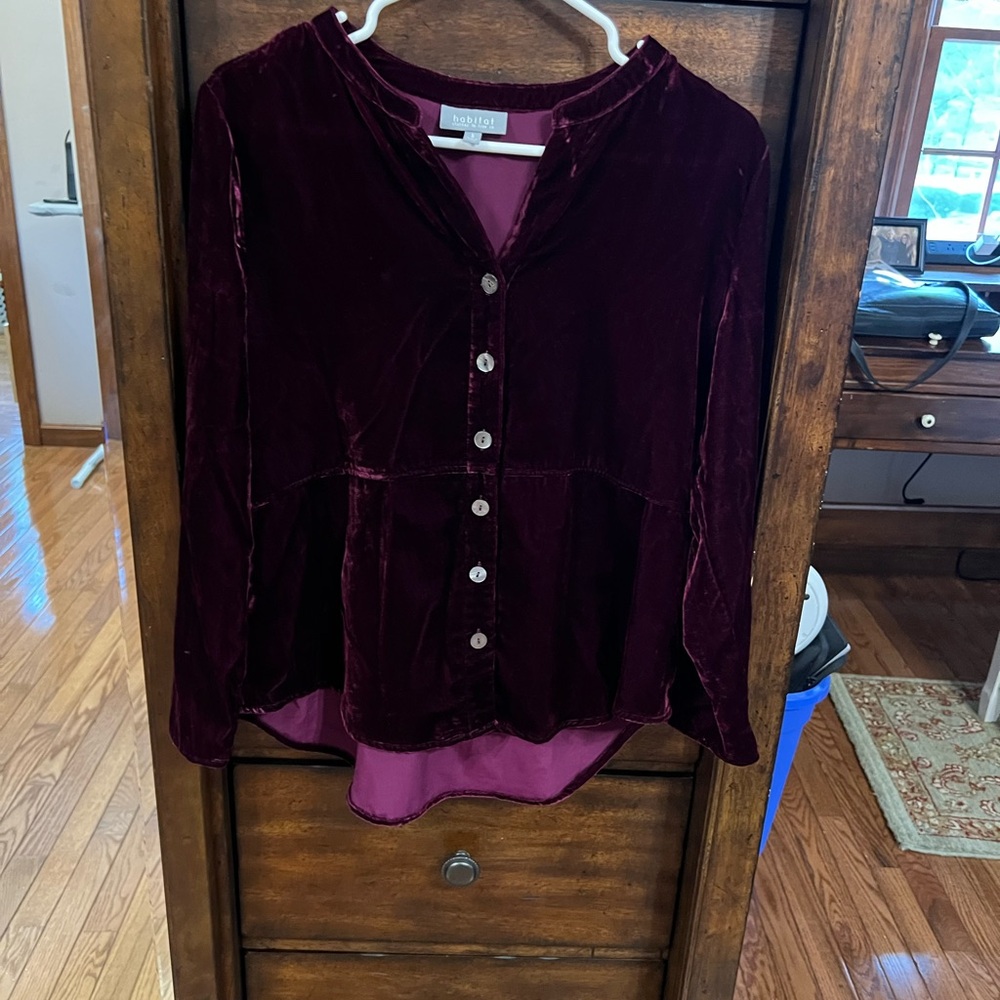 Burgundy Velvet Button-Up Top